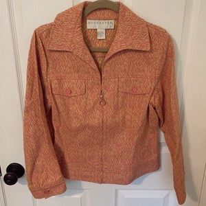 pink yellow print zip up jacket